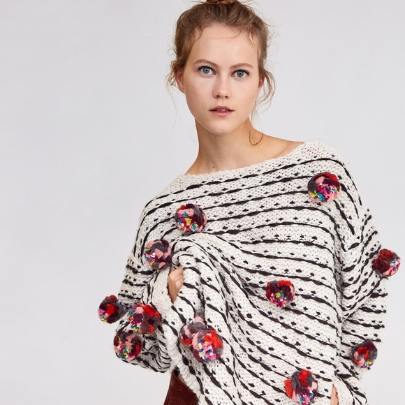 Zara Sweaters - Zara oversize Pom Poms sweater size M